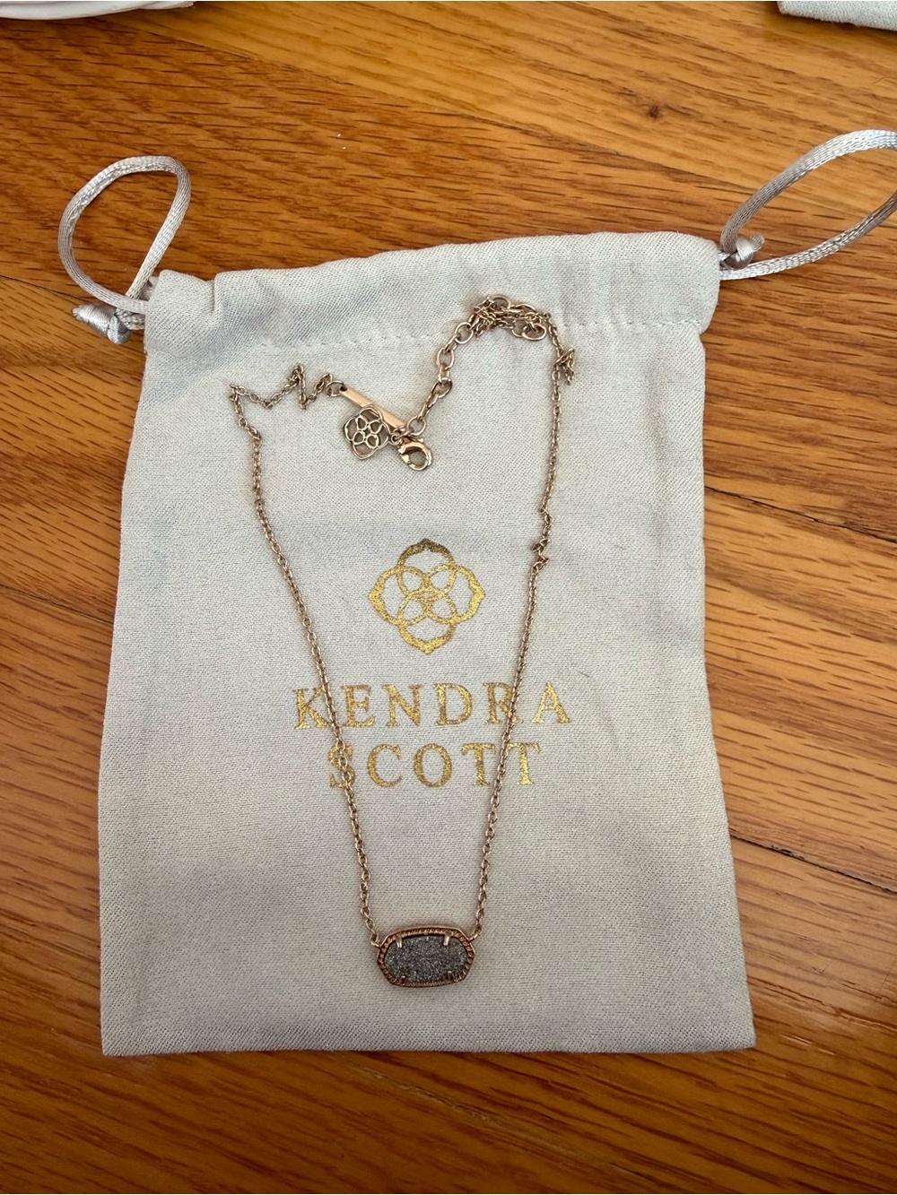 Kendra Scott Rose Gold Gray Druzy Pendant Necklace